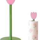 Paper Towel Holder Countertop, Cute Decorative Wooden Standing Paper Towel Roll Holder for Kitchen Bathroom, Bars & Dining Tables (Pink Flowers)