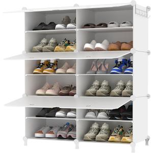 AWTATOS Shoe Rack, 6 Tier Shoe Storage Cabinet with Door, 32 Pair Shoe Organizer Shelves for Closet Hallway Bedroom Entryway, White AWTATOS Shoe Rack, 6 Tier Shoe Storage Cabinet with Door, 32 Pair Shoe Organizer Shelves for Closet Hallway Bedroom Entryway, White