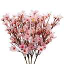 Uieke 7Pcs Artificial Cherry Blossom Flower, Silk Peach Flowers Fake Plants Arrangement for DIY Garden Home Wedding Party Decor Pink