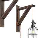 SEEBLEN Rustic Wood Wall Mount Bracket Set of 2 - Natural Triangle Shelf for Hanging Pendant Lights, Planters & DIY Dcor - Adjustable Plug-in Cord Kit Fixture, Farmhouse & Industrial Home Decor