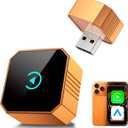 2026 Upgraded Wireless CarPlay Adapter for iPhone Android, Car Play Mini Wired to Wireless Adapter for CarPlay Android Auto 2 in 1 Plug and Play Stable Connection (Orange)
