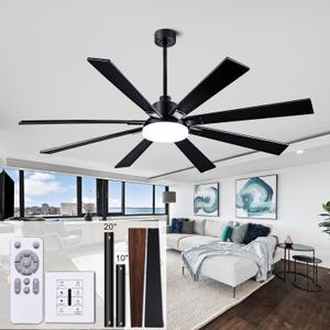 72 Inch Ceiling Fans with Lights, Ceiling Fan with Remote and Wall Switch, 6 Speed Reversible Quiet DC Motor, 3 CCT, Dual Finish 8 Blades,Indoor/Outdoor Brown Modern Ceiling Fans for Living Room Patio