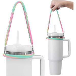 Dazhuocs Water Bottle Handle, Silicone Water Bottle Sling, Carrier, Holder with Strap, Fits Most 8-40oz Bottles Stanley Cup Accessories(Pink-Yellow-Green)