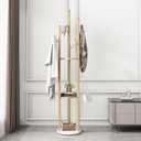 Gold Coat Racks Freestanding with 9 Hooks, Metal Coat Stand with Heavy Marble Base, Entryway Coat Tree Hanger, Purses Racks