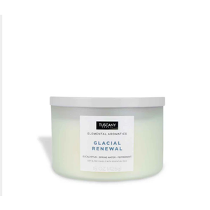 TUSCANY CANDLE GLACIAL RENEWAL 3 WICK CANDLE SCENTED EUCALYPTUS PEPPERMINT 15 OZ