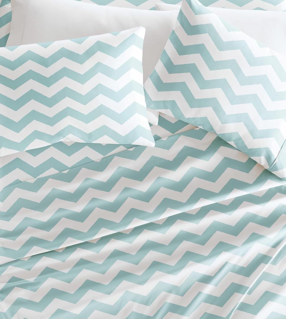 Linen Market Double-Brushed Patterned Microfiber King Sheet Set 4 Piece  Oeko-TEX Certified Ultra Soft & Wrinkle-Free - 16" Deep Pocket Sheets - Easy Care King Size - Arrow Turquoise