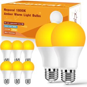 Neporal Amber Sleep Light Bulbs 1800K 8PK, 9W 60 Watt Equivalent, 99.96% Blue Blocking Soft Warm Light Bulbs A19, Amber Night Light E26 for Bedroom and Baby Nursery Light