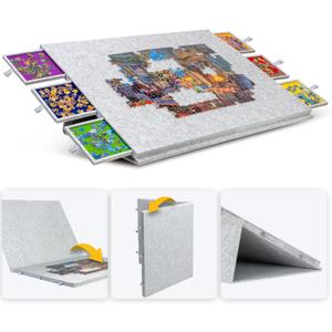 Lavievert 2000 Piece Tilting & Foldable Puzzle Table with 2-in-1 Designed Stand & Cover, Lightweight Felt Puzzle Plateau with 6 Colored Drawers, Portable Jigsaw Puzzle Board for Adults  Light Gray