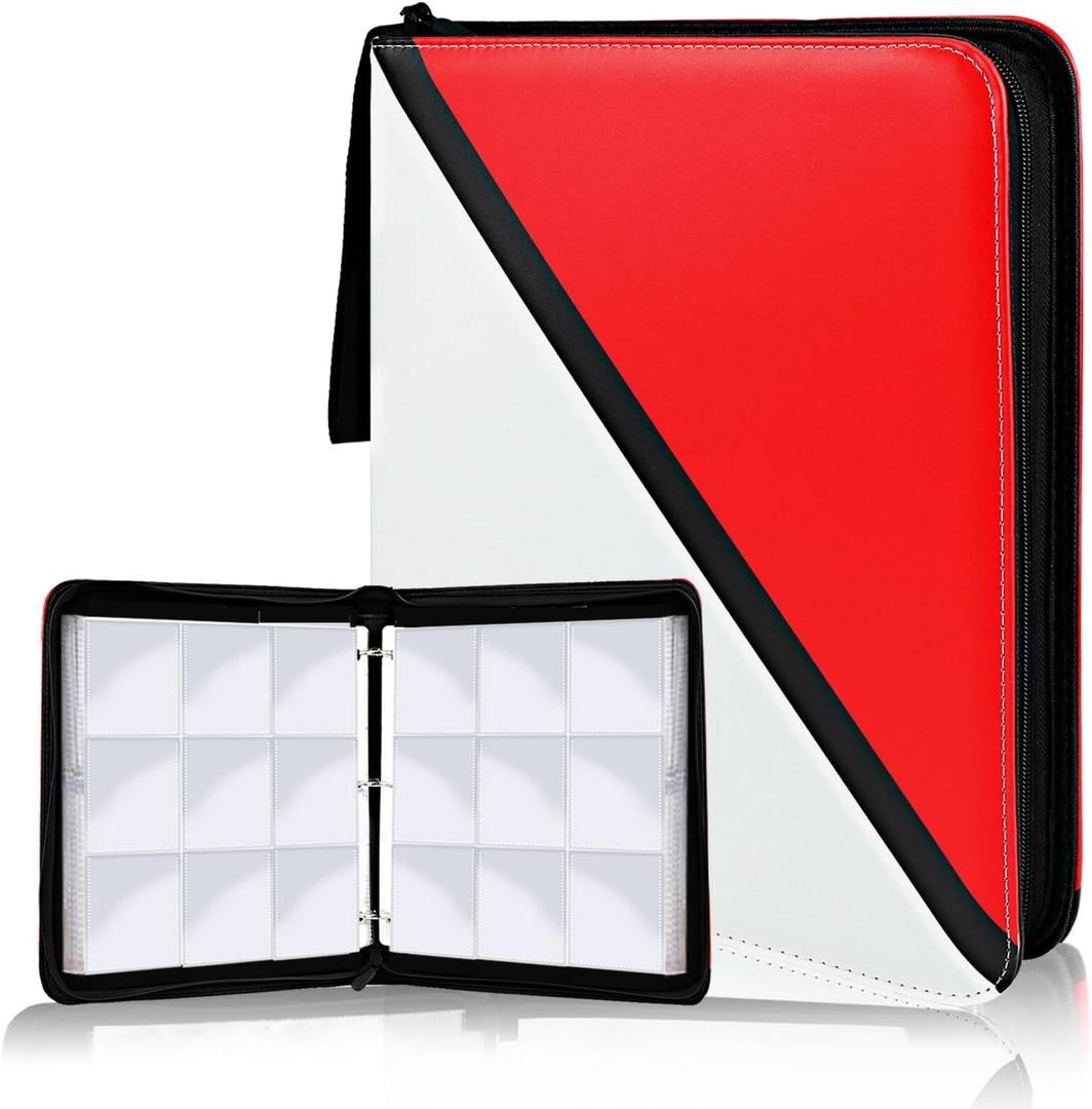 Trading Card Binder 9 Pocket, 900 Pockets Card Holder with 50 Removable Sleeves for Game Cards, Premium Card Book, Game Cards & Sports Cards (Red, 9-Pocket)