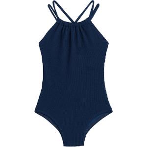 Kanu Surf Girls Jasmine Beach Sport Halter One Piece Swimsuit (3T, Popcorn Solid Navy)