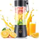 Cordless Portable Personal Size Blender - USB Rechargeable Blender for Smoothies and Shakes, 6 Blades with 380Ml BPA Free Juice Cup, Freshly Squeezed for Picnic/Sports (Black)