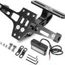 MDPROMCP Motorcycle License Plate Bracket Fender Eliminator With LED Light, CNC Aluminum Universal Motorcycle License Plate Holder Mount (Black)