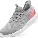 STQ Womens Orthopedic Walking Shoes Comfortable Slip on Sneakers for Plantar Fasciitis (9, Light Grey Pink)