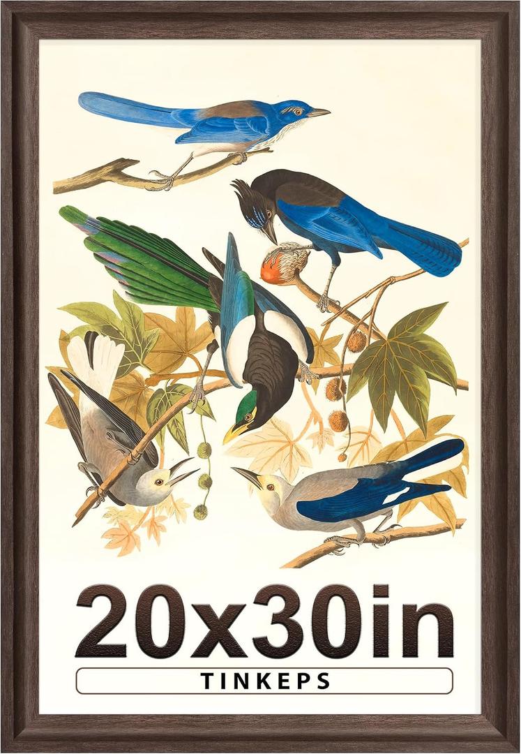 20x30 Poster Frame Walnut with Black Back Board, Curved Extra Wide Edges, Wooden Vintage Style 20x30 Picture Frame for Wall Decor.