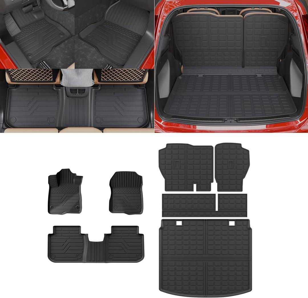 Floor Mats Compatible with 2023 2024 2025 2026 Honda CRV (Include Hybrid) Trunk Mat Cargo Liner All Weather Back Seat Cover CR-V Accessories (Upper Deck, Trunk Mat+Backrest Mats+Floor Mats)
