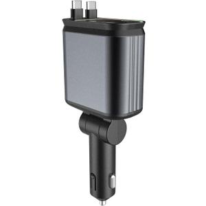 4 in 1 Car Charging Adapter with Star Projector Light Retractable Cable Double USB C & USB A Fast Car Charging for Phone