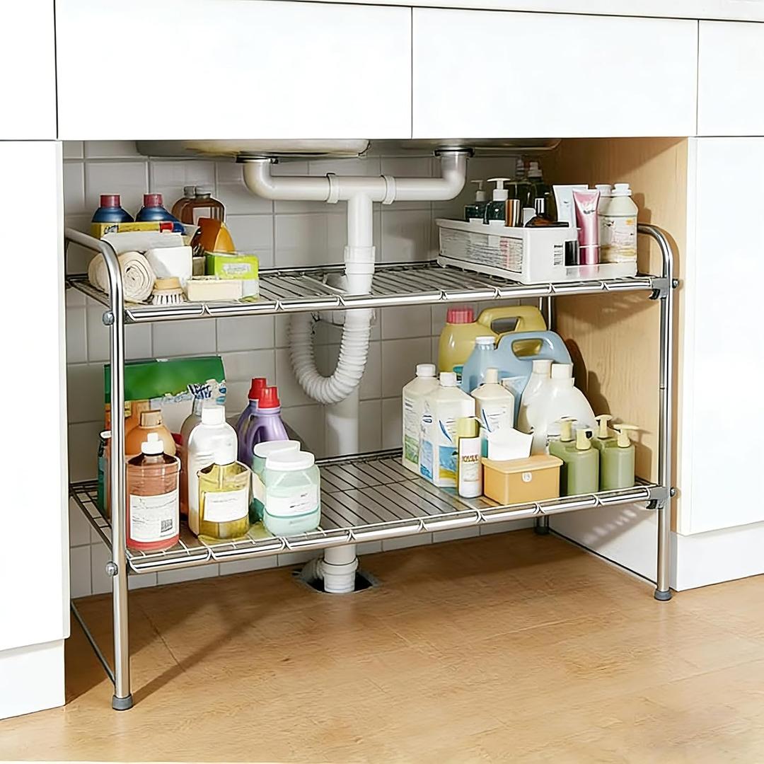 Under Sink Organizers and Storage2 Tier Expandable Under Cabinet Organizer Shelf for Under Kitchen Bathroom Sink Organizers and Storage