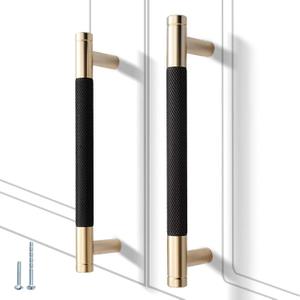 2 Pack 5 Inch 128 mm Knurled Cabinet Handles Cabinet Pulls Aluminum Handles Knurled Drawer Pulls Gold and Black Oxidation Finish with Diamond Pattern 6" Length (5" Hole Center)