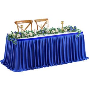 Wish Care 9ft Long Royal Blue Table Skirt for Rectangle Tables Decorations - Wrinkle Resistant Polyester Pleated Table Skirting Desk Skirts for Office Baby Shower Birthday Party Wedding Banquet