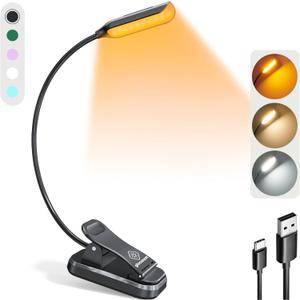 Glocusent Willow Book Light for Reading in Bed, 10LED Bright Reading Light, 3 Colors & 3 Brightness, Rechargeable Book Light Lasts for 80hr, Lightweight Clip on Book Light, Perfect for Book Lovers (Black)