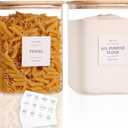 2 Pack Square Glass Flour and Sugar Containers with 132 Kitchen Pantry Labels - Thicken 120 FL OZ Large Glass Storage Jars with Airtight Bamboo Lid - Big Food Canisters for Cookies, Rice, Coffee