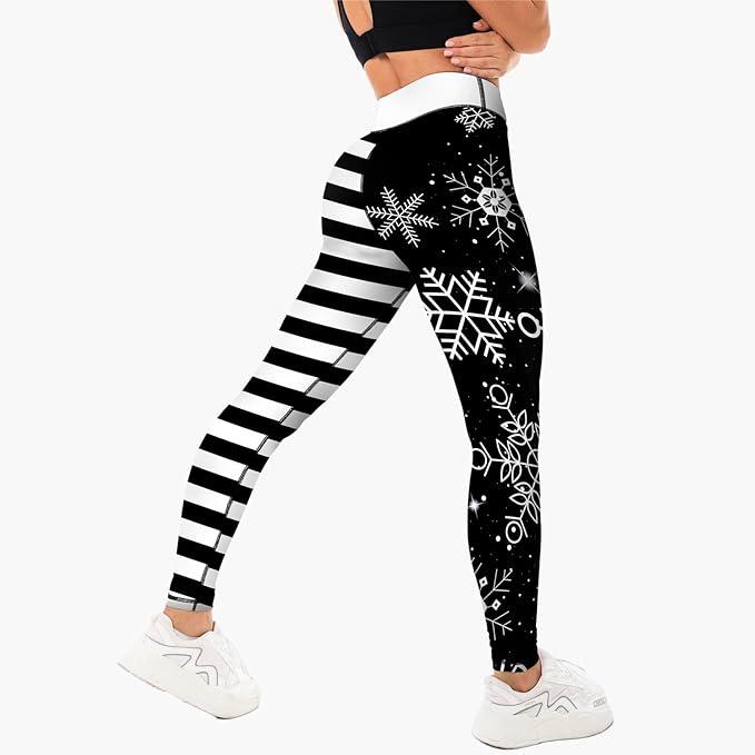 Women's Christmas Leggings Printed High Waisted Tights Trendy Workout Yoga Pants S