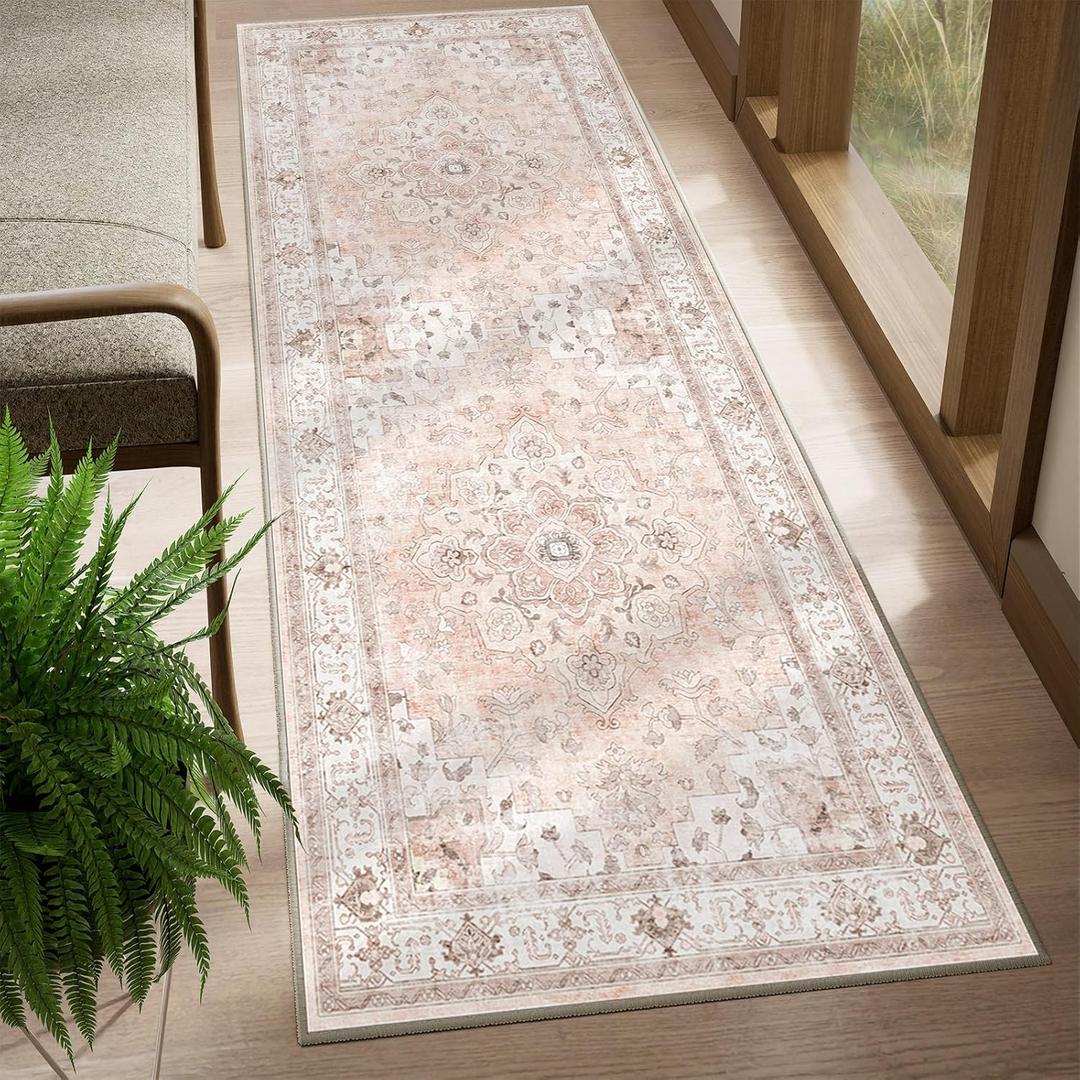CAPALOCA Machine Washable Rugs Nursery Rug 2x6 Cute Girl Non Slip Low Pile Water Repellent Soft Print Pattern for Bedroom Indoor Decor Kids Playroom Pink
