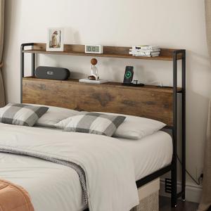Adjustable Full Size Headboard with Outlets, USB Ports,Type-C LED Lights, and Storage, Rustic Brown, Sturdy Bed Frame Headboard for Enhanced Comfort and Functionality, Full Size Adjustable Full Size Headboard with Outlets, USB Ports,Type-C LED Lights, and Storage, Rustic Brown, Sturdy Bed Frame Headboard for Enhanced Comfort and Functionality, Full Size