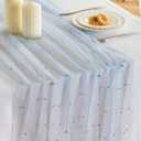 Fanami 6 Pack Pearl Table Runner -10FT Dusty Blue Boho Tulle Table Runners 120 Inches Long Rustic Sheer Lace Fabric Centerpieces for Wedding Arch Birthday Party Bridal Veil Baby Shower Decorations