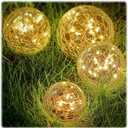 Honoson Solar Globe Lights Outdoor - Waterproof Cracked Glass Balls for Garden, Patio, Lawn & Yard, Warm White Solar LED Lights with Easy Installation & Durable Design(6 Inch,4 Pieces)