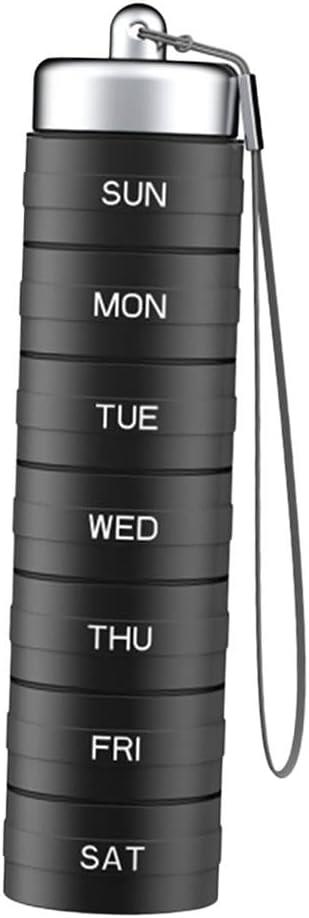 7 Compartment Pill Organizer for Travel and Outdoor Activities, Black