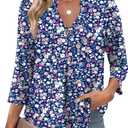 LOMON 3/4 Length Sleeve Womens Tops V-Neck Blouses Dressy Casual Flowy Shirts Business Tunic to Wear with Leggings S-3XL (M)