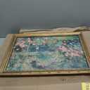 Gold Framed Canvas Wall Art Vintage Impressionist Rose Garden Pond Picture Wall Decor Rustic Farmhouse Floral Print Paintings Ideal for Living Room Bedroom Thoughtful gift and Home Decor 16x24 in