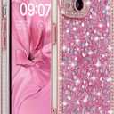 FABSPARK Case for iPhone 16 Pro,Glitter Crystal Diamond Rhinestones Sequin Shiny Bling Sparkly Glossy Luxury Electroplated Case,Aesthetic Cute Full Protection for iPhone 16 Pro,Pink