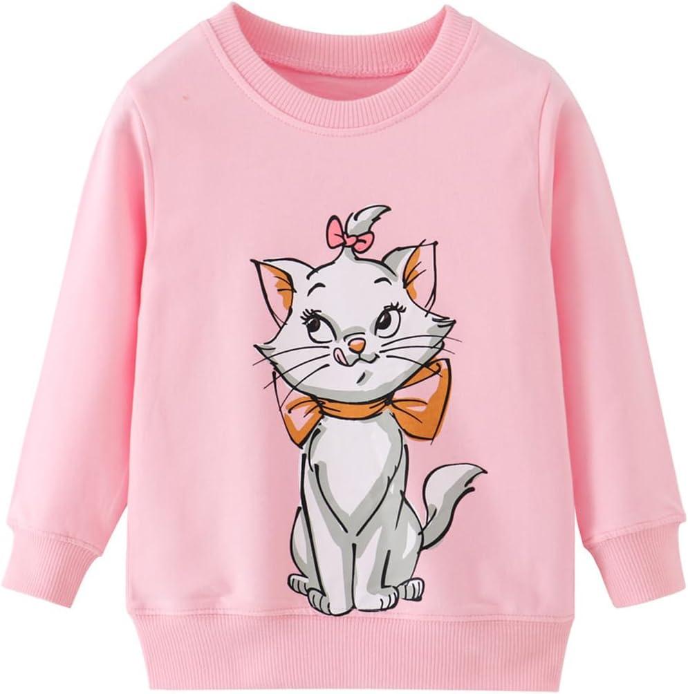 RETSUGO Toddler Baby Girls Sweatshirts Casual Pullover Crewneck Winter Long Sleeve Tops Shirts Clothes 3T-8T (5T, A-cute Cat/Pink)