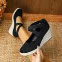 Womens Espadrilles Sandals, Closed Toe Platform for Women Slip on Elastic Ankle Strap Casual Comfortable Wedge Sandals (Black)