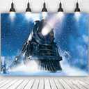 5.9 x 3.94 ft Winter Night Train Backdrop for Photography, Xmas Snow Night Railway Party Backdrop Wonderland Snowflake Background for Christmas Party Decoration