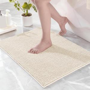 Exclusivo Mezcla Bathroom Rugs Mat 17x24, Extra Soft Absorbent Chenille Bath Rugs Mat, Quick Dry, Machine Washable Bath Mats for Bathroom Floor, Shower, Home Decor, Ivory