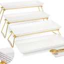 KAQAHIDO Extra Large 4 Tier Serving Tray Set, 34x22x10 inch Wave Edge Melamine Dessert Table Display Set, Tiered Trays Stand for Party Buffet Entertaining, Gold and White