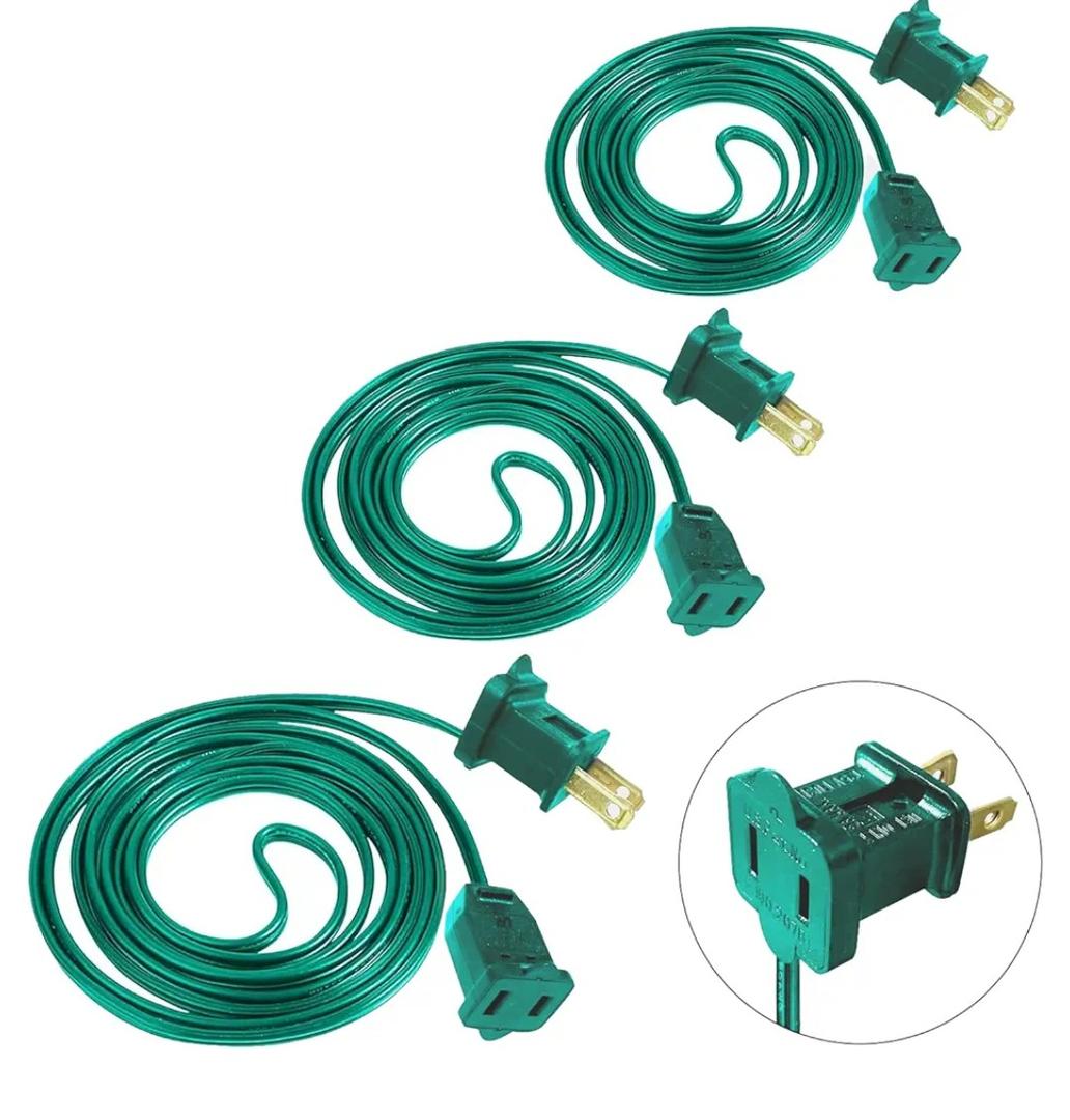 3 Pack 6 FT Polarized Extension Cord, US AC 2-Prong Green Male/Female Outlet 20AWG Saver Power Extension Cord Cable for Halloween Christmas Decorations Lights Connection, 125V Max.5A(432 Watts)