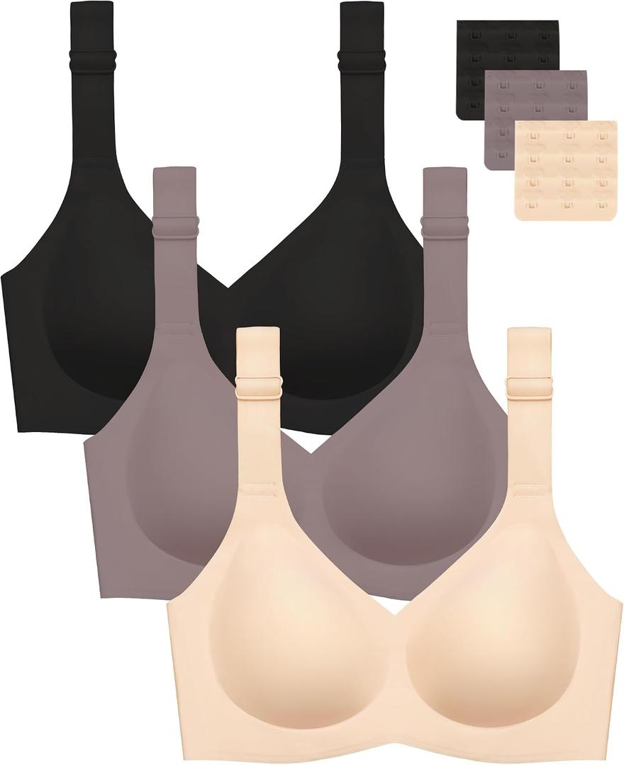 Gailife 3PACK Jelly Wireless Bras for Women No Underwire Support Smooth Bralettes for Women Everyday T Shirt Bra,XL