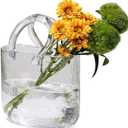 Glass Vase with Elegant Purse Design Clear Bag Glass Vase Glass Purse Vase with Handle and Bubbles Unique Flower Vase for Home/Office/Garden/Wedding/Events Decorations