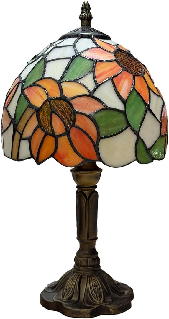 Ceeya Tiffany Style Table Lamp 3 Way Yellow Sunflower Stained Glass Lamp Antique Bedside Desk Lamp for Bedroom Living Room Office Study Room (Including 3 Way LED Bulbs)