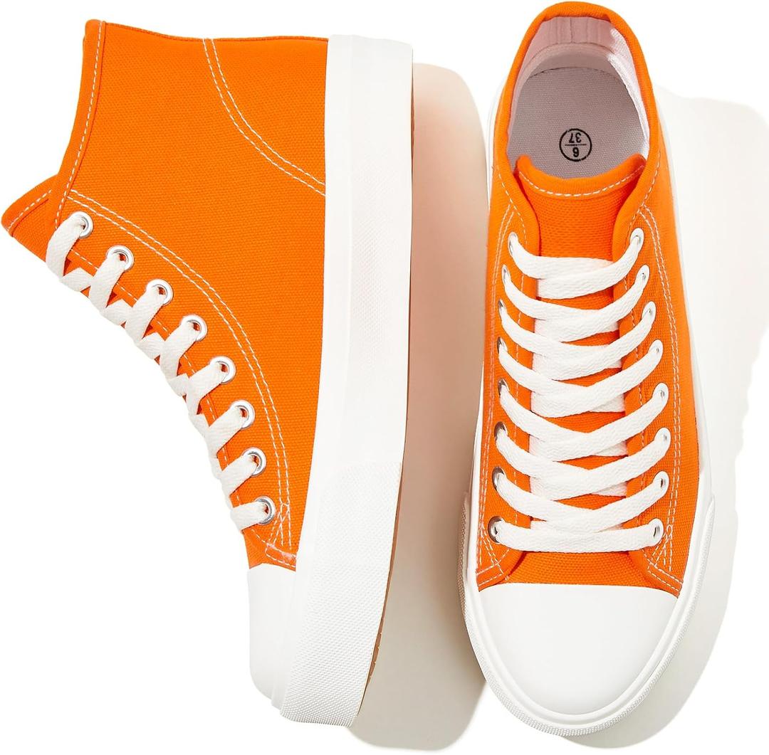 Uoidru High Top Sneakers for Women Canvas Shoes White Canvas High Tops Women Casual Shoes Lace Up Fashion Sneakers, Orange, Size 11