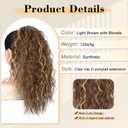 Ponytail Extension 18" Curly Wavy Pony Tail Claw Multi Layered Clip on Ponytail Extension Fluffy Natural Looking Synthetic Hair Piece for Women(Light Brown with Blonde)
