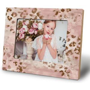 WHCHJ Trendy Pink Leopard 5x7 Picture Frame, Cheetah Room Print decor, Preppy Cheetah Photo Frame, Funky Girly Y2k Aesthetic Wood Frames for Wall or Tabletop Display