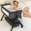 Baby Bassinet, Bedside Bassinet for Baby, 3 in 1 Bassinet Bedside Sleeper with Wheels, Mosquito Net, Adjustable Easy Folding Portable Bed for Infant Newborn (Dark Grey)