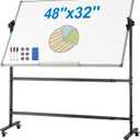 VEVOR Rolling Whiteboard, 48x32 inch Double-Sided Magnetic Mobile Whiteboard, 360 Reversible Adjustable Height Dry Erase Board with Wheels & Movable Tray for Office School