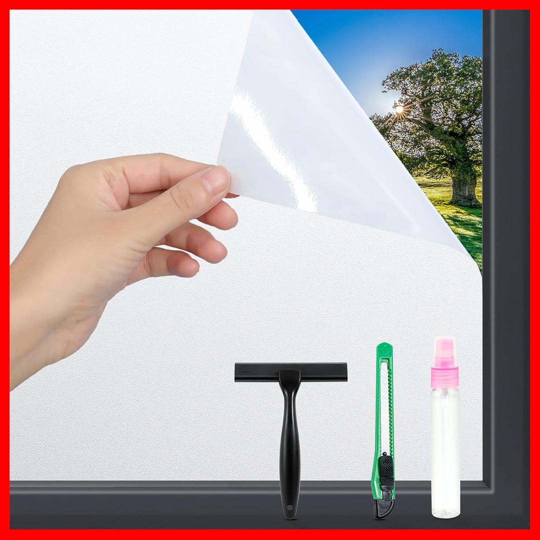 Frosted Glass Window Film with Tools,Reusable Window Privacy Film,Static Clings Window Film Kit for Home Bathroom and Office. (White, 17.5Inch78.7Inch)