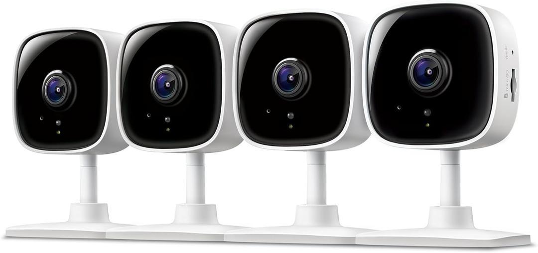 Tapo 1080P Indoor Wired Security Camera - Works as a Baby & Pet Monitor, Motion Detection, 2-Way Audio, Siren, Night Vision, Subscription-Free Local or Optional Cloud, Works with Alexa, C100(4-Pack) (White)